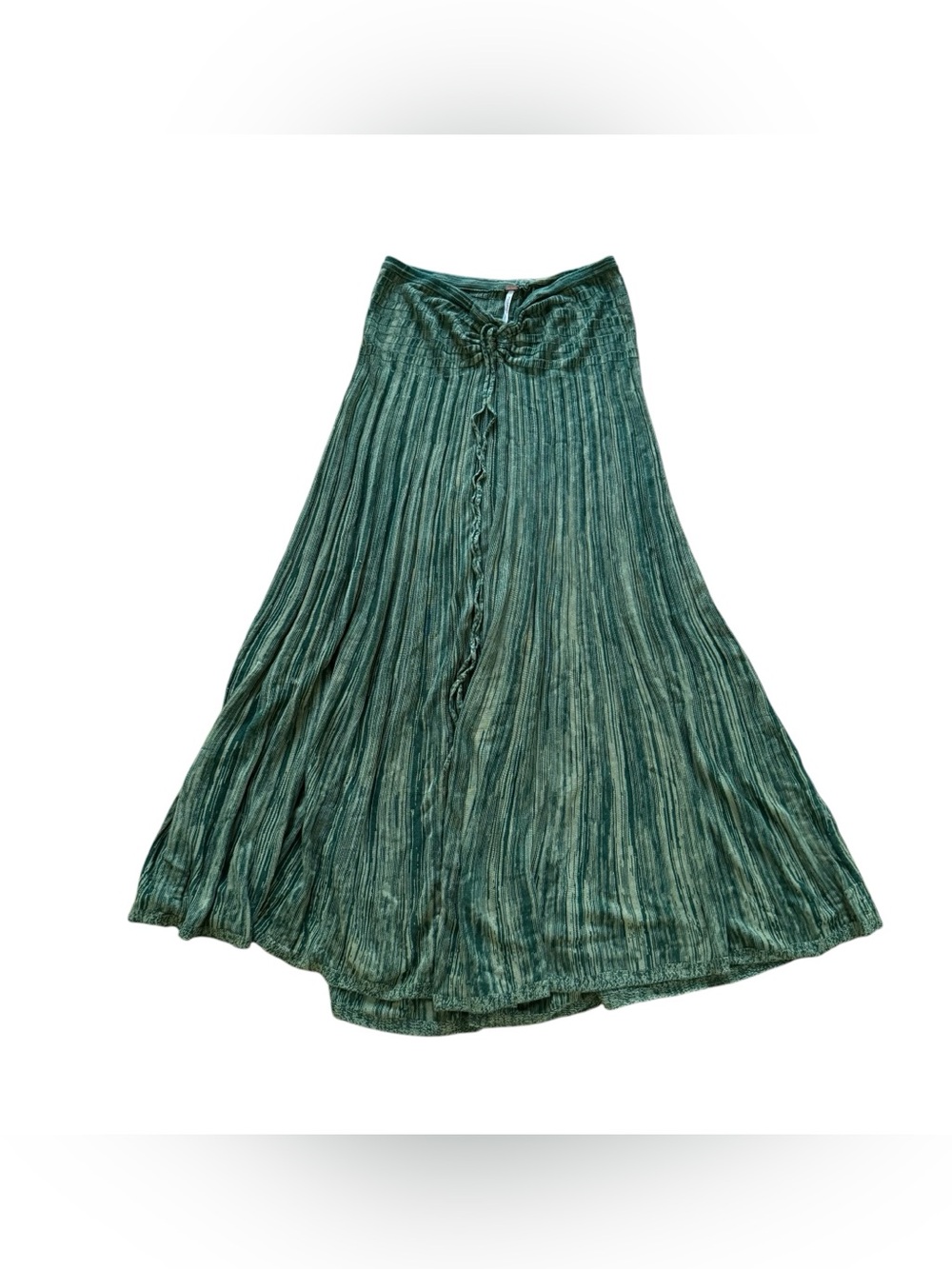Free People Green Silvia Sweater Convertible Maxi Skirt Crinkled Pleated Boho M - Picture 6 of 10